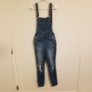Kancan Women's Size S Blue Denim Overalls Distressed